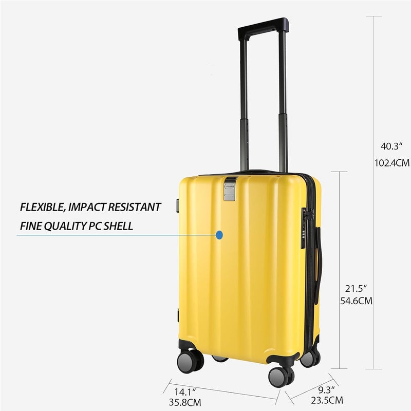 KROSER Hardside Expandable Carry On Luggage with Spinner Wheels & Built-in TSA Lock, Durable Suitcase Rolling Luggage with USB Port, Carry-On 20-Inch, Yellow - Image 2